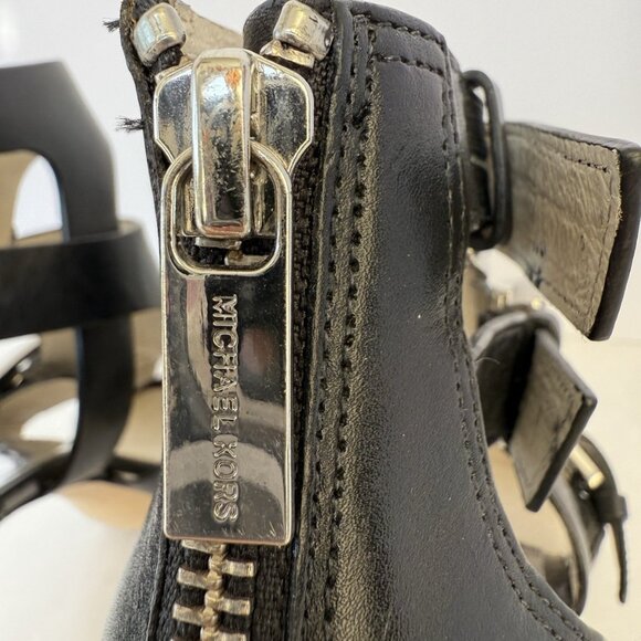 Michael Kors Lucinda Black Leather Zip Back Open Toe Heels Shoes - Picture 11 of 15